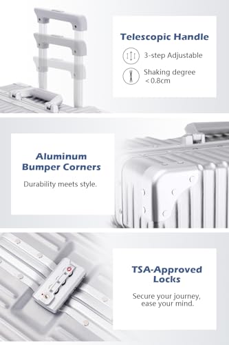 HotWay Zipperless Suitcase with Aluminum Frame, Checked In 22 Inch, Silver - color: Silver, size: Checked in 22inch