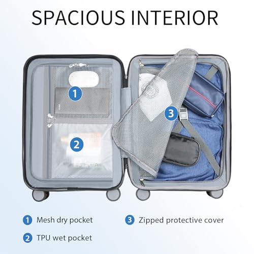 KROSER Carry On Luggage Suitcase Rolling Luggage, Carry-On 20-Inch - color: Lake Blue