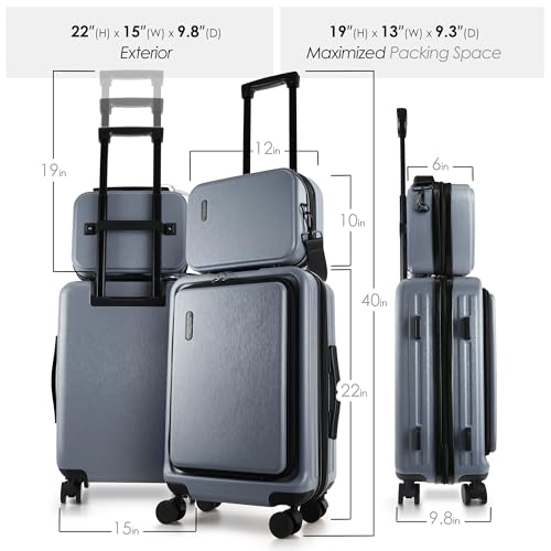 TRAVELARIM 20 Inch Carry On Luggage 22x14x9 Airline Approved Suitcase | Expandable, Laptop Compartment, Durable Hard-shell, Scratch-Resistant, 360° Spinner Wheels, TSA Lock, Cosmetic Case, Grey - color: Grey, size: Carry-on 20 Inch