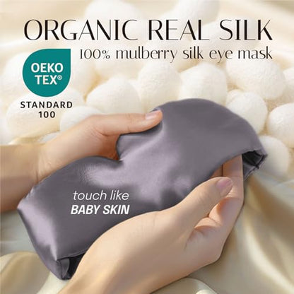 OLESILK 100% Mulberry Silk Sleep Mask, Large Size, Pressureless, Blackout - color: Charcoal