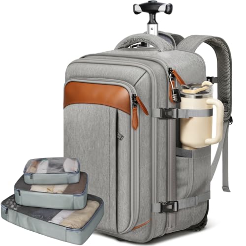 Vancropak Travel Rolling Backpack with Wheels, Airline Approved Roller Bag - color: Grey