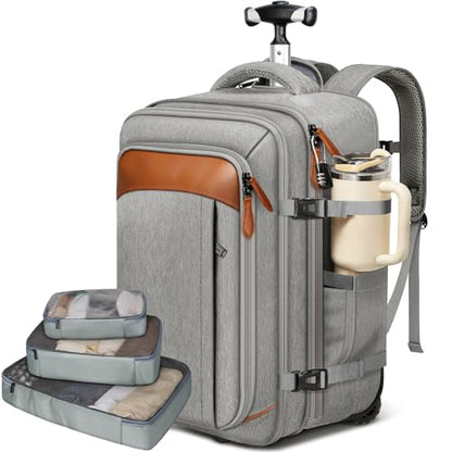 Vancropak Travel Rolling Backpack with Wheels, Airline Approved Roller Bag - color: Grey