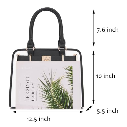 Qiyuer Structured Satchel Tote Handbags Set Women Purses with RFID Wallet - color: A3-2pcs/Set Whiteblack