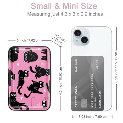 Coco Rossi Credit Card Holder RFID Aluminum Small Mini Wallet Women - color: Pink Black Cats