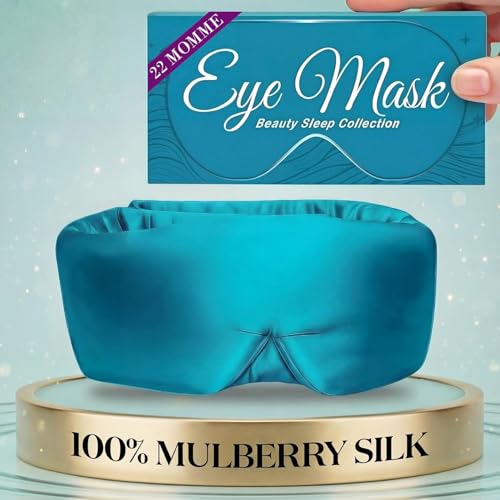 SLEEP SANCTUARY 100% Pure Mulberry Silk Sleep Mask - 22 Momme Light Blocking Hook & Loop Silk Eye Mask for Sleeping - Secure Fit for Side Sleepers, Women & Men - Cloud Soft (Peacock Blue) - color: Peacock Blue