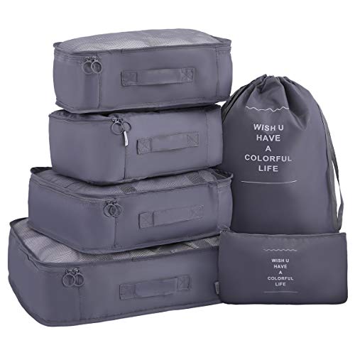 Luggage Packing Organizers Packing Cubes Set for Travel (grey 6pc) - color: grey 6pc