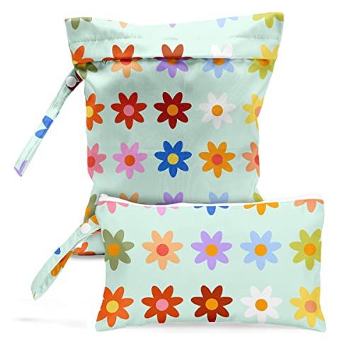 Wet bag, Wet dry bag, swimsuit, travel, beach, pool, diapers, dirty yoga gym clothes, toiletries, waterproof Heart Decor Bohemian heart romantic birthday gift, 2 piece set. - color: RetroFlower