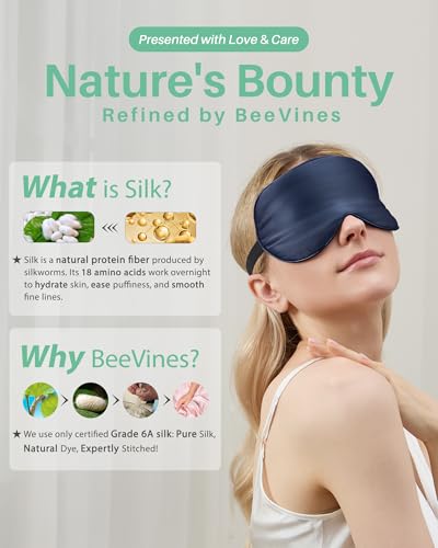 BeeVines 100% Mulberry Silk Sleep Mask, Blackout Eye Masks(Black & Blue) - color: 03-black & Blue