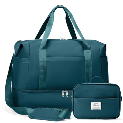 Travel Duffel Bag,Overnight Weekender Bags for Women with Shoe Compartment - color: Peacock Blue