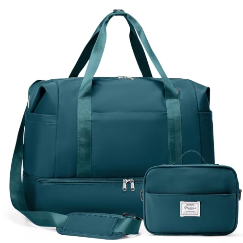 Travel Duffel Bag,Overnight Weekender Bags for Women with Shoe Compartment - color: Peacock Blue