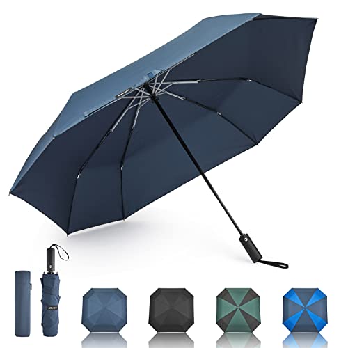 G4Free 54 Inch Large Golf Umbrella, Automatic Square 3 Folding Windproof Compact Travel Rain Umbrella - color: Navy Blue