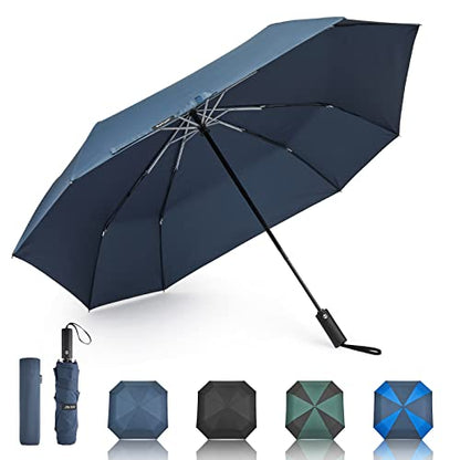 G4Free 54 Inch Large Golf Umbrella, Automatic Square 3 Folding Windproof Compact Travel Rain Umbrella - color: Navy Blue