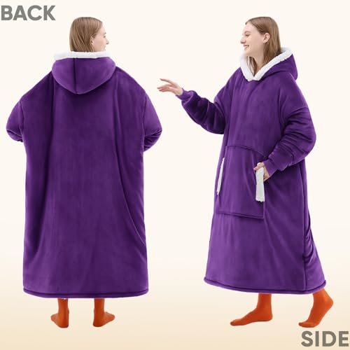 yescool Wearable Blanket Hoodie as Christmas Birthday Gifts for Women Mom - color: Deep Purple, size: Oversized