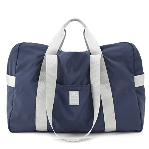 VanFn Foldable Travel Duffel Bag, Lightweight Packable Gym Sports Bag, Water-Resistant Nylon Weekend Bag with Shoe & Bottle Pockets, Luggage Sleeve, Shoulder Strap for Women and Men, P.Travel Series - color: Midnight Navy