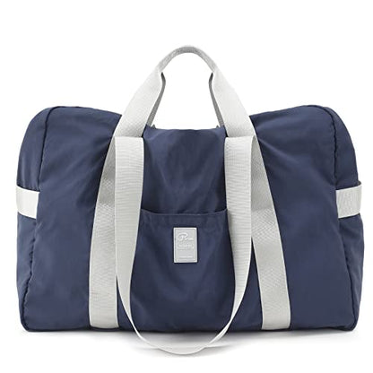 VanFn Foldable Travel Duffel Bag, Lightweight Packable Gym Sports Bag, Water-Resistant Nylon Weekend Bag with Shoe & Bottle Pockets, Luggage Sleeve, Shoulder Strap for Women and Men, P.Travel Series - color: Midnight Navy