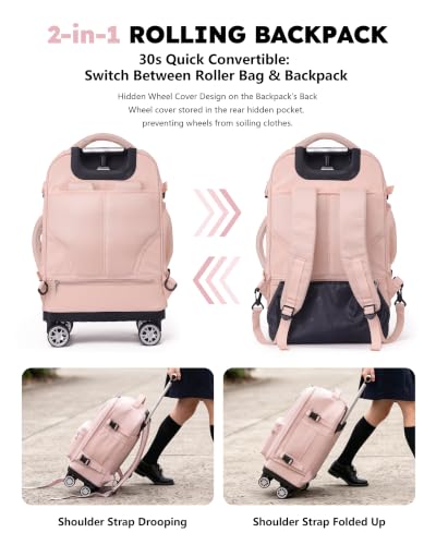 NEW TILAMI 19 Inch Rolling Backpack 4 Spinner Wheels for School, Pink - color: Pink