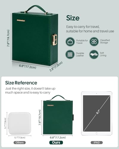 Enthralite Portable Travel Jewelry Case: Jewelry Box with Lock and Mirror - color: Dark Green