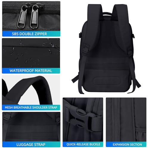 Vacuum Travel Backpack with Pump, Expandable, 17-Inch Laptop, Black - color: Black