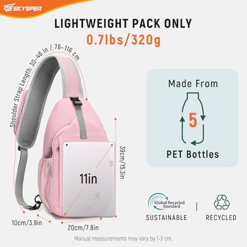 SKYSPER Sling Bag RFID Cross Body Bag Recycled Crossbody Backpack Travel Daypack - color: Pink