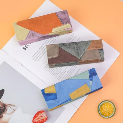 PERFECTSIGHT 3 Pack Hard Shell Eyeglasses Case, PU Leather Protective Glasses Case, Cute Eyeglass Case for Women Men Girls - color: Collage