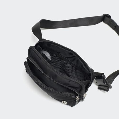 Pander Nylon Crossbody Belt Bag with Excess Strap Keepers, 6-Pocket Adjustable Sling Fanny Pack for Travel and Everyday Carry, Black - color: Black
