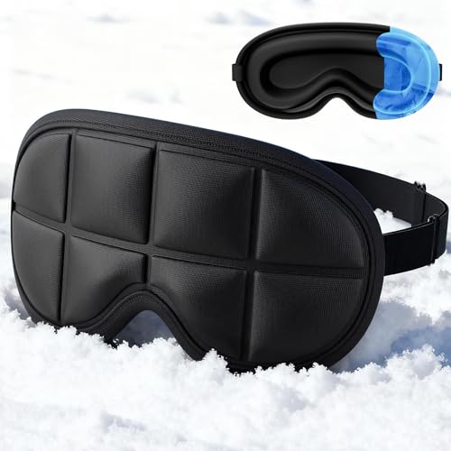 3D Cooling Sleep Mask with Double Coldfocus Gel for Hot & Cold Therapy - color: Black 2 Packs