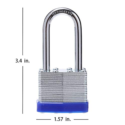 Laminated Steel Key Lock, 1-9/16 in. Wide Body, 2 Padlocks Keyed Alike,Long Shackle - color: 1-9/16 in. 2 Pack Long