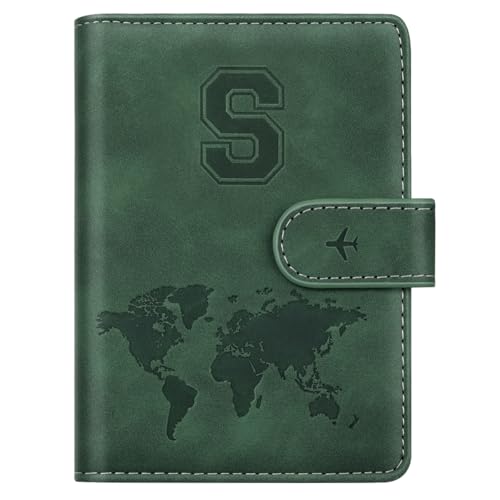 Passport Holder Wallet Cover Personalized Initial Travel Essentials - color: Pine Green, size: S