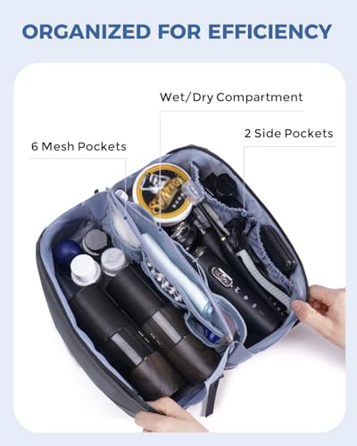 WANDF PU Leather Toiletry Bag for Men, Dopp Kit with Hanging Pouch - color: Medium Plus, Dark Gray, size: Medium Plus