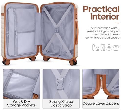 UKEIN Luggage Sets 3Piece, Carry On Luggage 20in Suitcase Set With Backpack - color: Beige, size: 3 piece set (20inch)