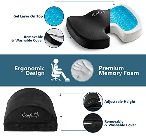 ComfiLife Gel Enhanced Seat Cushion & Foot Rest Bundle - Office Chair Cushion Foot Rest for Under Desk - Premium Memory Foam - Back and Sciatica Relief