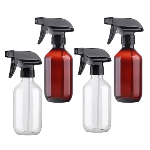 Spray Bottles 4Pack 10oz Fine Mist Empty Squirt Bottle for Cleaning - color: 2clear+2brown