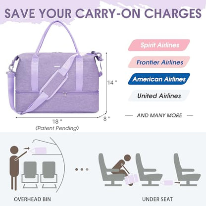 WANDF Personal Item Travel Bag, Carry On Weekender Bag for Women - color: Purple