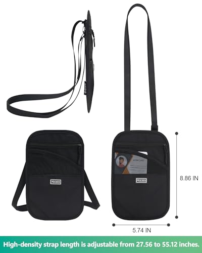 Peicees Neck Wallet, RFID Blocking Passport Holder, Easy to Conceal Travel Pouch, Grey - color: Grey