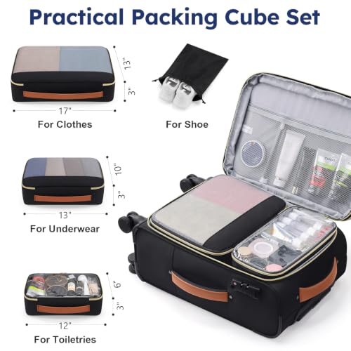 Softside Expandable Carry On Luggage, 20in Carry on Suitcase with Wheels - color: Black/White/Brown