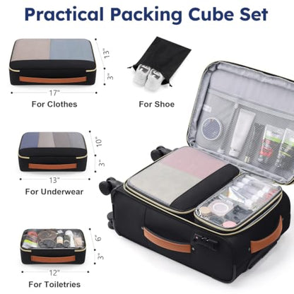 Softside Expandable Carry On Luggage, 20in Carry on Suitcase with Wheels - color: Black/White/Brown