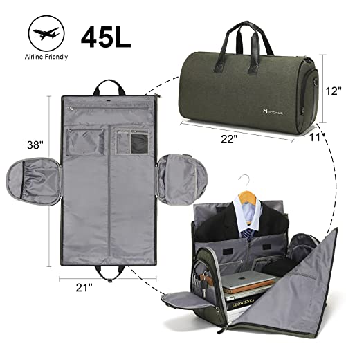 Travel Garment Bag,45L convertible garment bag carry on for hanging clothes - color: Forest Night