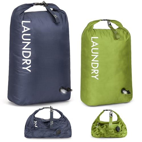 WiseBoy 2 Pack Travel Laundry Bag, Compression Storage for Dirty Clothes - color: Navy & Green