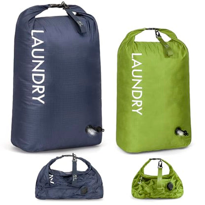 WiseBoy 2 Pack Travel Laundry Bag, Compression Storage for Dirty Clothes - color: Navy & Green