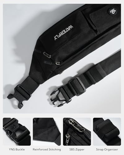 WATERFLY Small Crossbody Fanny Pack, Slim Waist Bag Chest Pouch Black - color: Black
