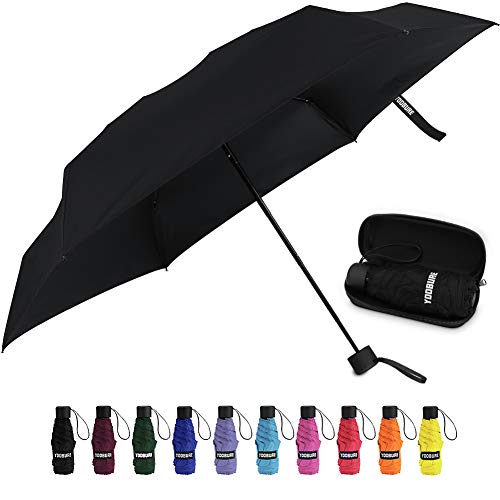 Yoobure Mini Travel Umbrella with Case, Compact Folding Umbrella - color: Black