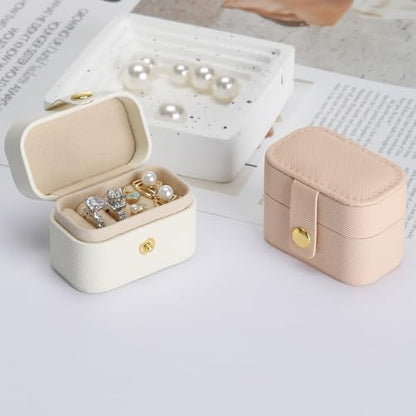 KUKUVR Small Travel Jewelry Ring Stud Earring Box (White) - color: White