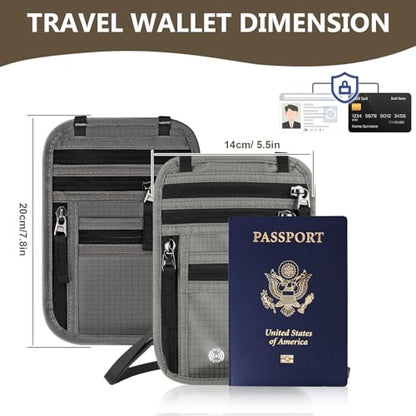 Likesing 5.5" L x 7.9" W Travel Neck Wallet, RFID Passport Pouch(Dark Grey) - color: Dark Grey