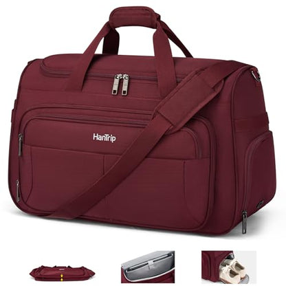 HanTrip 21 Inch Carry On Duffel Bag Foldable Overnight Tote Bags, Burgundy - color: Burgundy, size: Carry-on 21.5-Inch