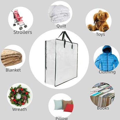 GONGKANGYUAN 25 Gallon Large Clear Storage Bags with Zipper and Handles, Blanket Bags for Closet Storage, Underbed Storage Organizer for Clothes Pillow Bedding Christmas Wreath - style: Side zipper