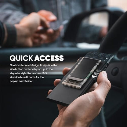 VULKIT Minimalist Credit Card Holder Pop Up Cards RFID Protection Slim Metal Wallet - color: Clip Ver Matte Black