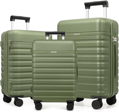 3 Piece Luggage Set, Lightweight Hardshell Large Checked Suitcase TSA Lock - color: Amry Green, size: 3-Piece Sets (20in/24in/28in)