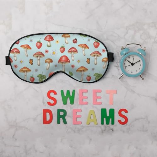Mushrooms Silk Eye Mask Sleep Mask Summer Flowers Strawberry Butterfly Berries Eye Mask with Adjustable Strap Lightweight for Women Work Travel Night Sleep - color: Mushrooms