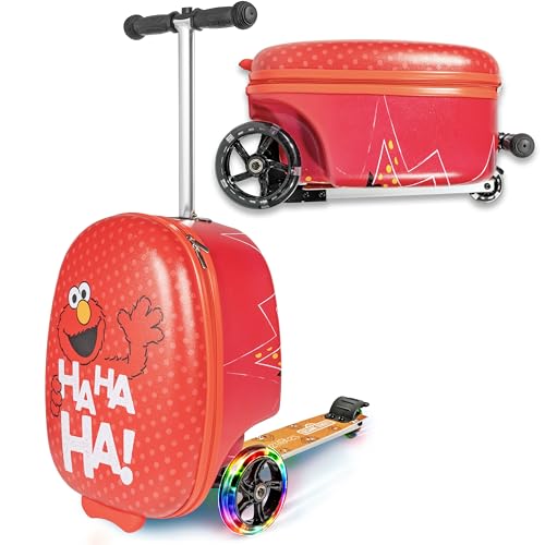 Kiddietotes Sesame Street Ride-On Scooter Suitcase, Foldable Carry-On - style: Elmo