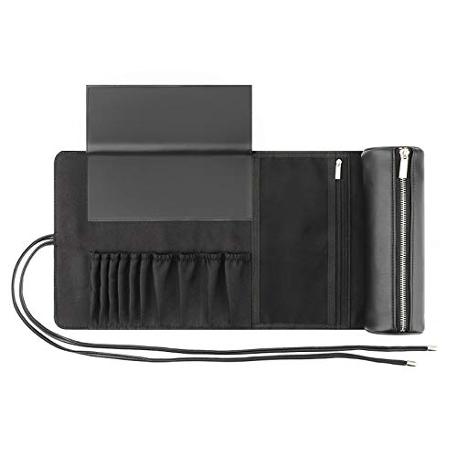 REQO Makeup Brush Organizer with Lid,Makeup Brush Holder Case Dustproof Black,Make Up Brush Bag Pouch with Cover Trave